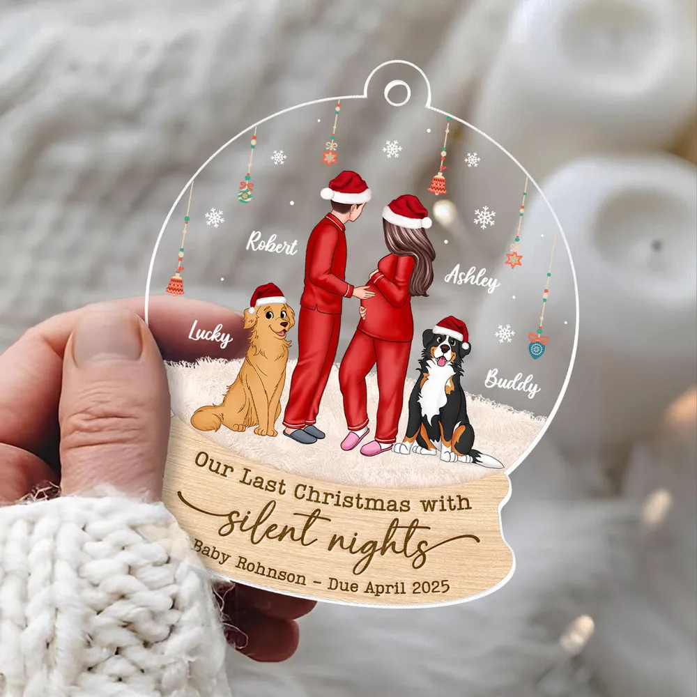 Personalized Acrylic Ornament for Expecting Parents, Last Christmas with Silent Nights, Romantic Winter Scene, Unique Christmas Gift - Image 3