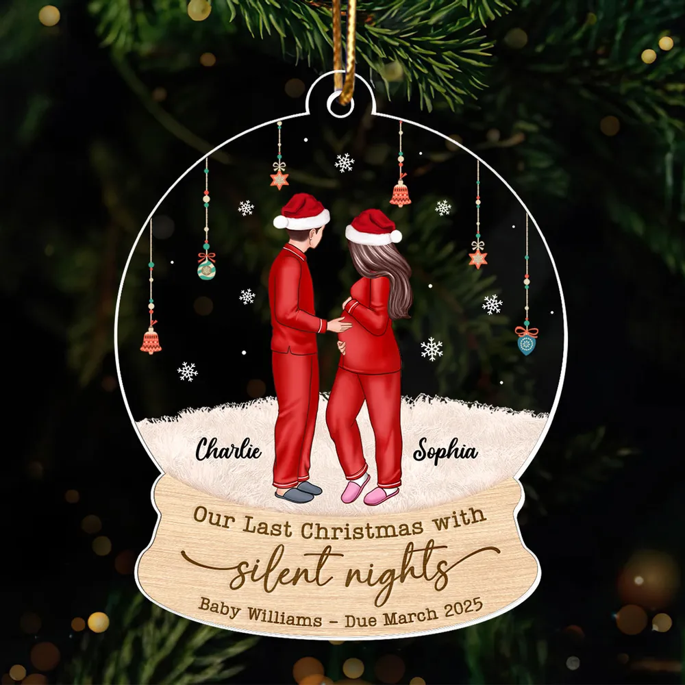 Personalized Acrylic Ornament for Expecting Parents, Last Christmas with Silent Nights, Romantic Winter Scene, Unique Christmas Gift - Image 6