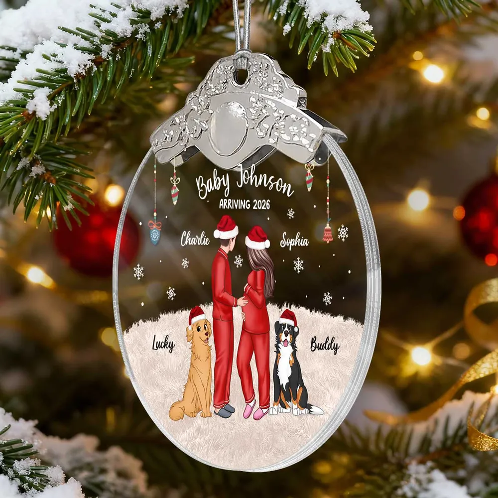 Personalized Silver Capped Glass Ornament for Expecting Parents with Pets, Cozy Christmas Keepsake, Unique Family Gift - Image 3