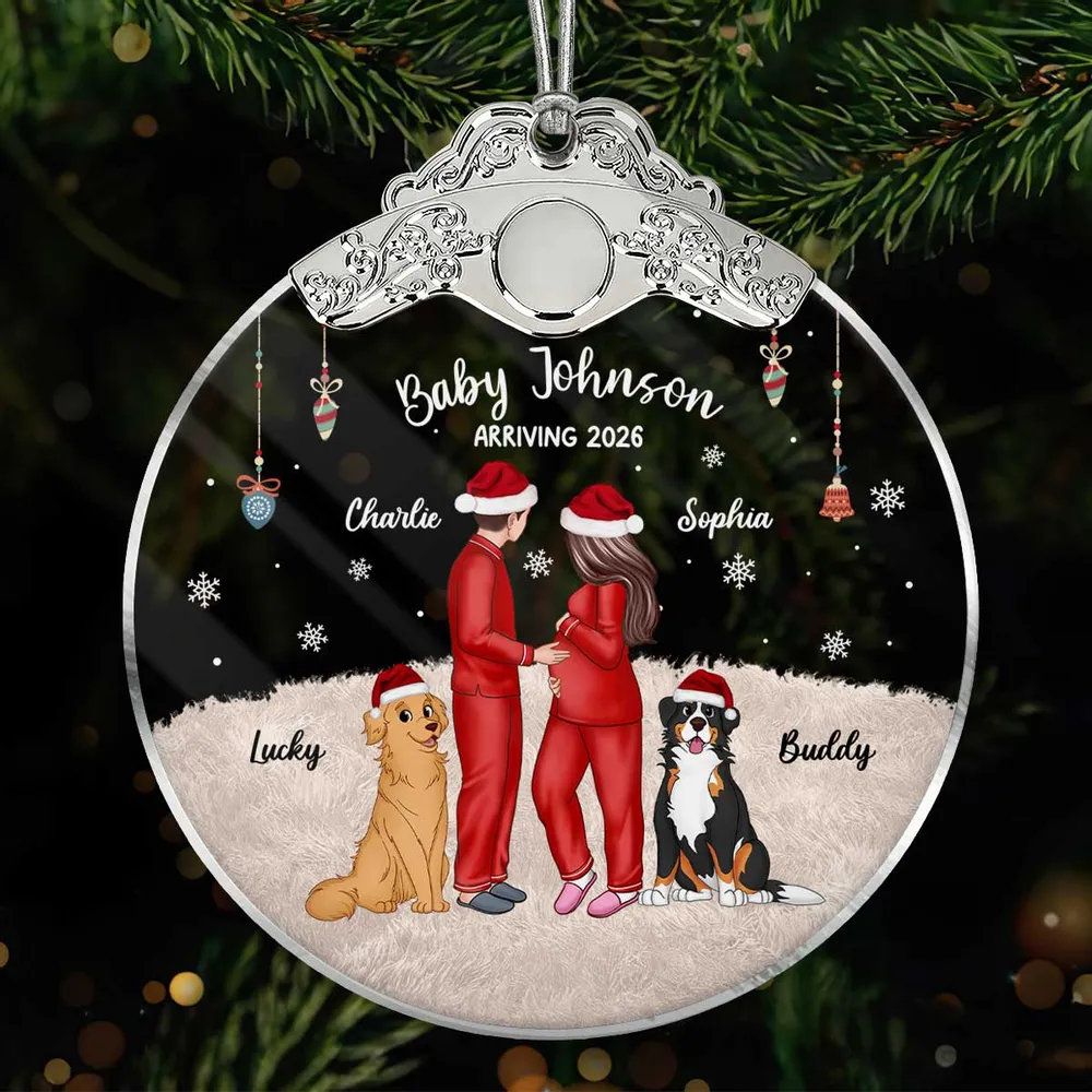 Personalized Silver Capped Glass Ornament for Expecting Parents with Pets, Cozy Christmas Keepsake, Unique Family Gift - Image 9