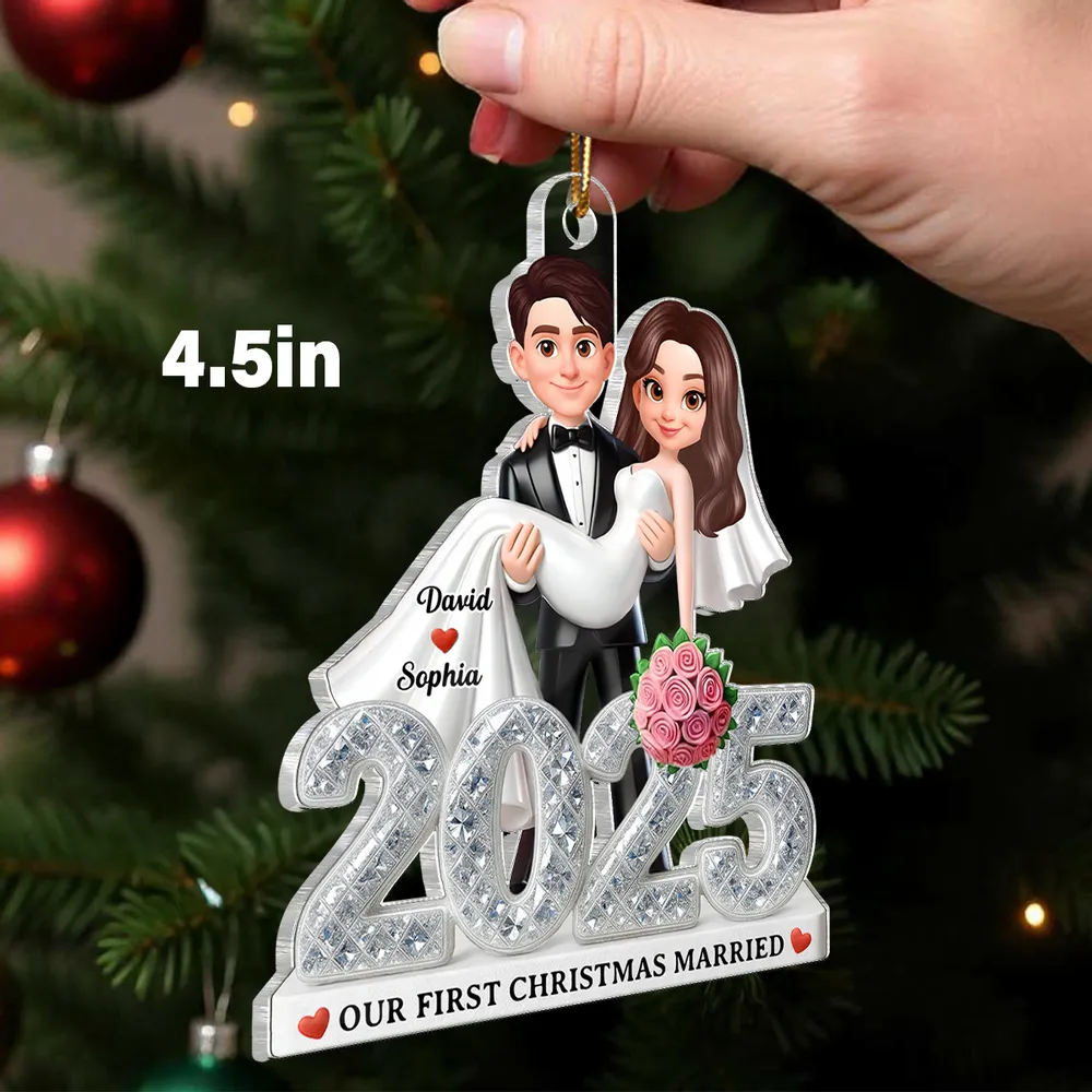 Personalized Acrylic Ornament for Newlyweds – Our First Christmas Married Couple Design, Sparkling Detail, Unique Keepsake Gift - Image 2