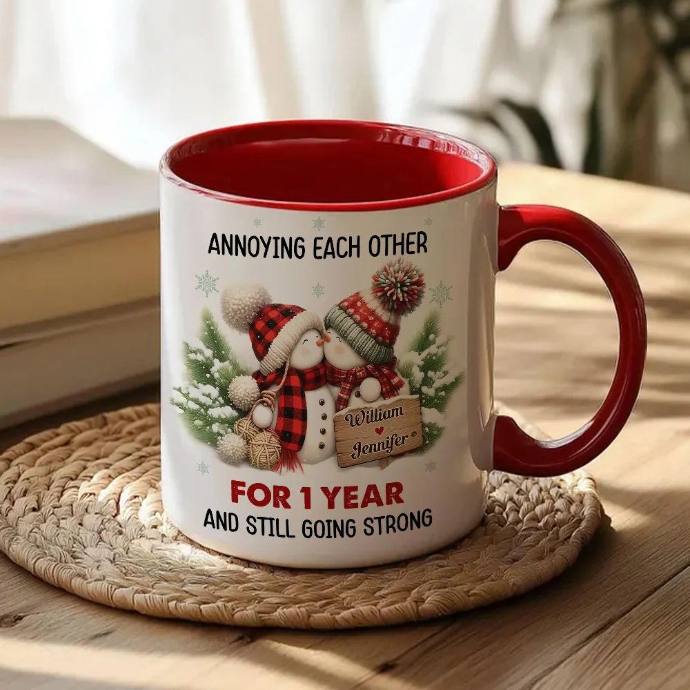 Personalized White Ceramic Mug with Cute Snowman Couple, Funny Anniversary Coffee Cup, Cozy Winter Keepsake, Unique Romantic Gift for Couples - Image 3