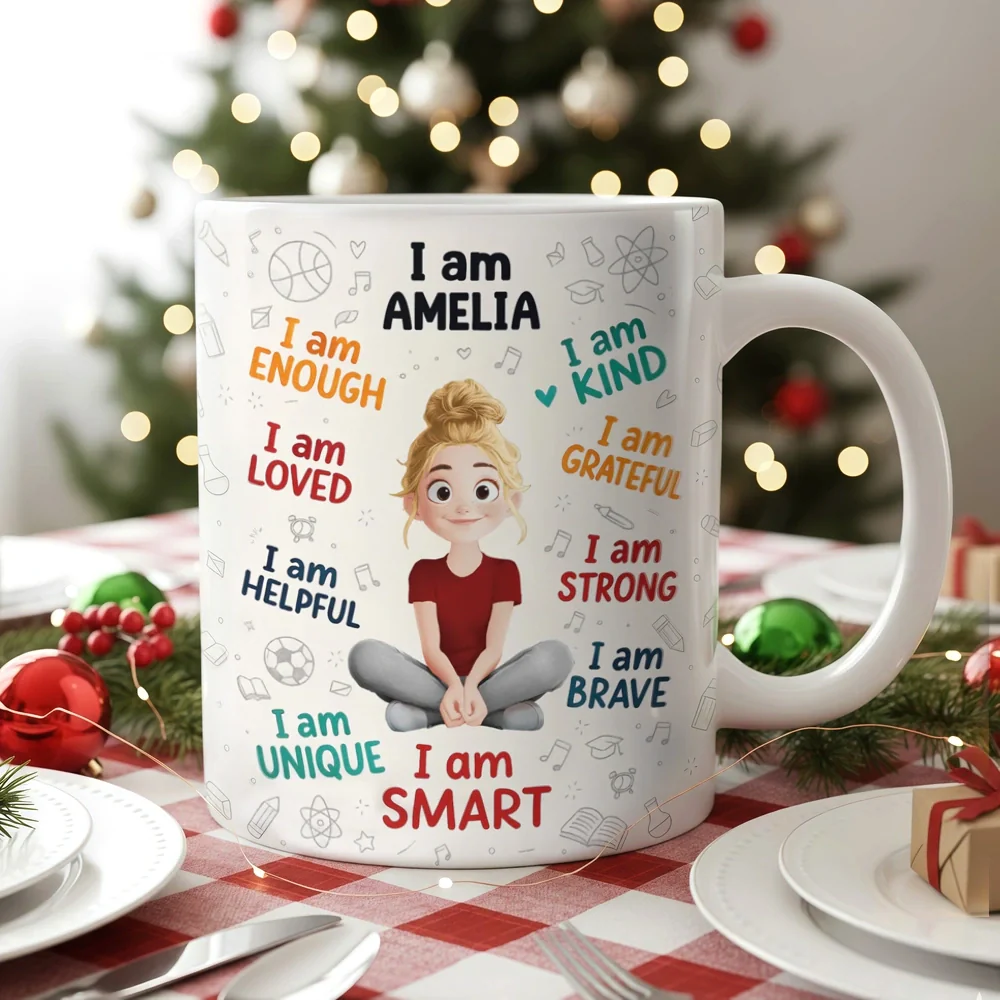 Personalized Kids Affirmation Mug β Cute Cartoon Character, Daily Confidence Boost Gift for Children