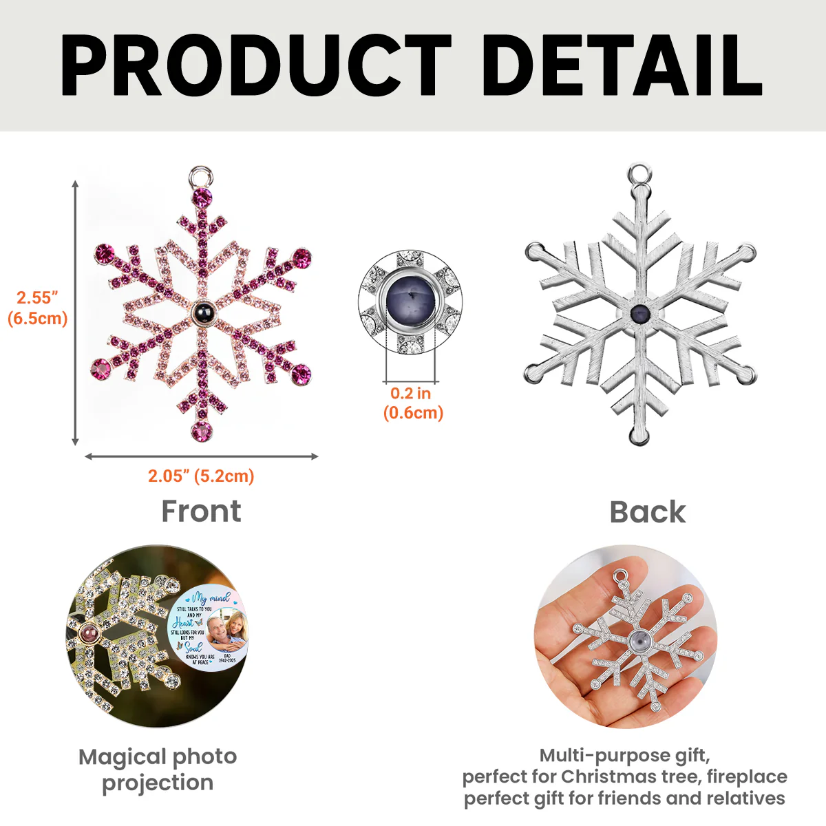 Personalized Photo Projection Ornament for Mom Remembrance – Snowflake Keepsake, Comforting Holiday Gift with Heartfelt Message - Image 4