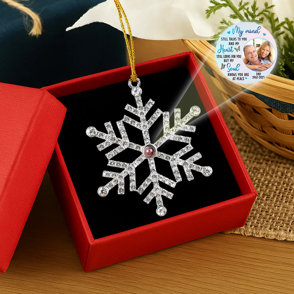 Personalized Photo Projection Ornament for Mom Remembrance – Snowflake Keepsake, Comforting Holiday Gift with Heartfelt Message - Image 5