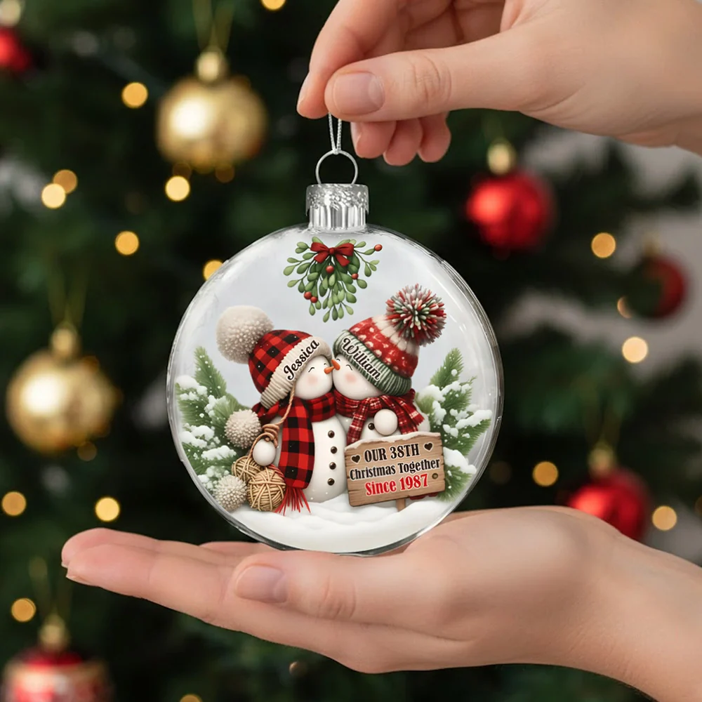Personalized Acrylic Flat Ball Ornament for Couples β Cozy Snowman Design for Christmas Tree β Unique Romantic Gift to Celebrate Your Love - Image 3