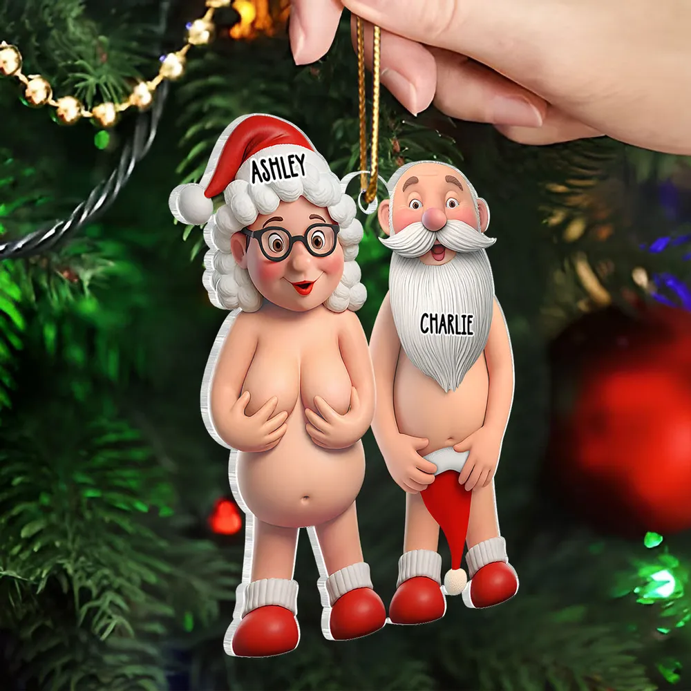 Funny Old Couple Personalized Acrylic Ornament, Nude Santa-Themed Christmas Tree Gift, Unique Holiday Decor & Cute Gift for Couples - Image 2