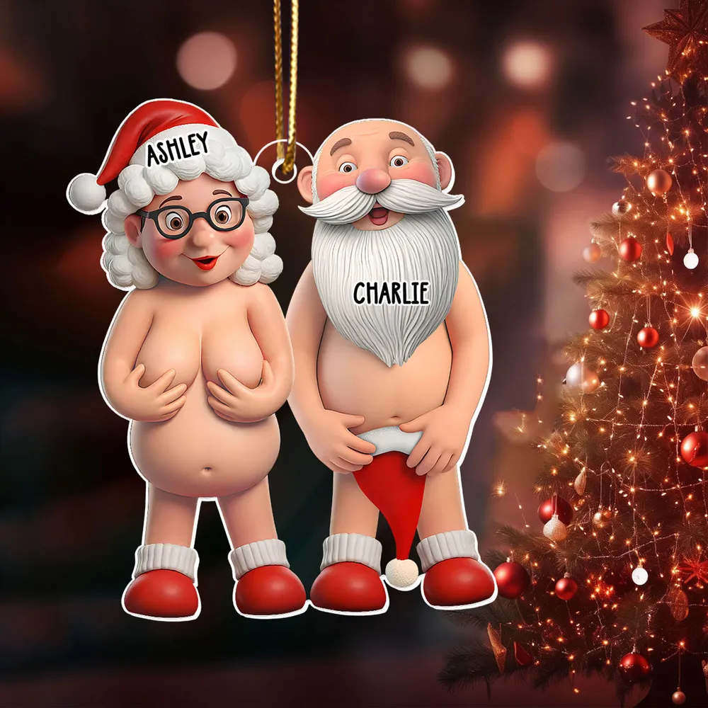 Funny Old Couple Personalized Acrylic Ornament, Nude Santa-Themed Christmas Tree Gift, Unique Holiday Decor & Cute Gift for Couples - Image 7