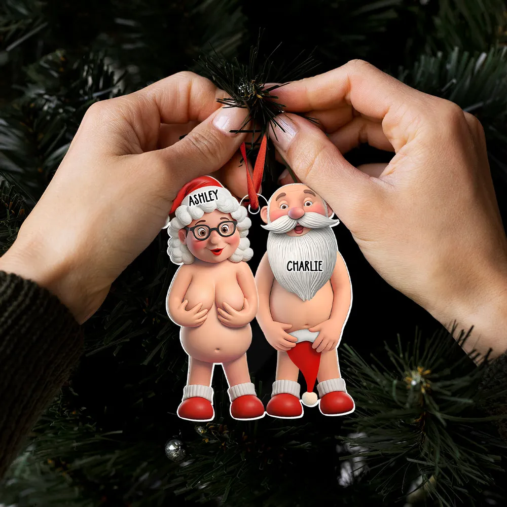 Funny Old Couple Personalized Acrylic Ornament, Nude Santa-Themed Christmas Tree Gift, Unique Holiday Decor & Cute Gift for Couples - Image 8