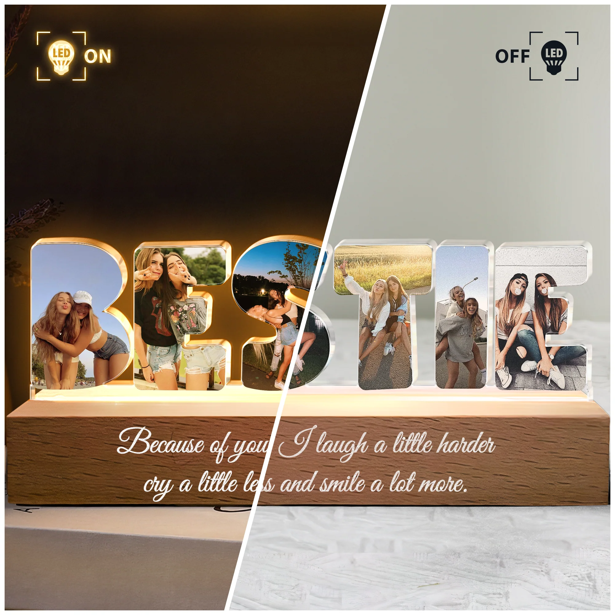 Custom Friendship Shaped Acrylic Block LED Plaque Night Light Gift, Multiple Roles To Choose From - Image 2
