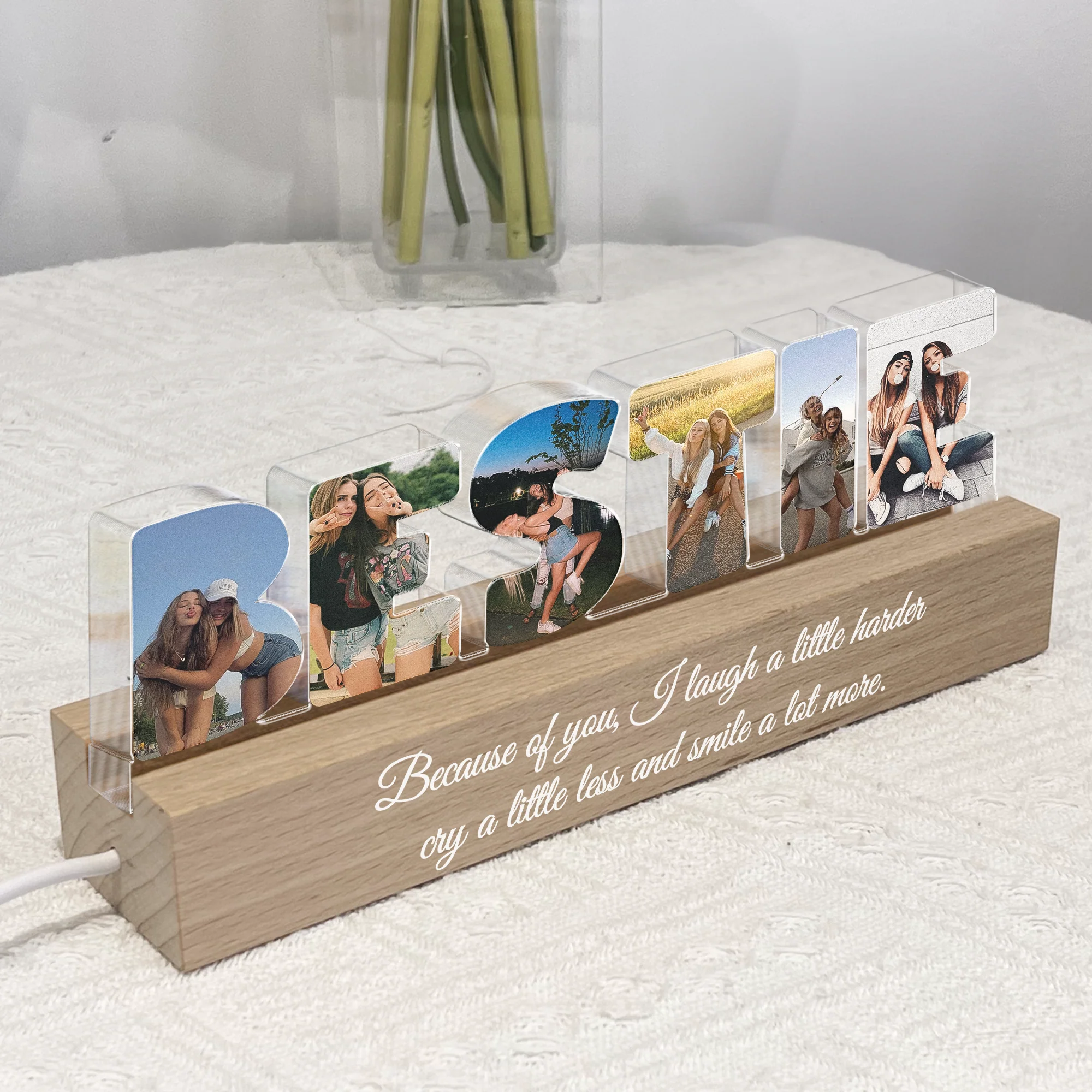 Custom Friendship Shaped Acrylic Block LED Plaque Night Light Gift, Multiple Roles To Choose From - Image 3