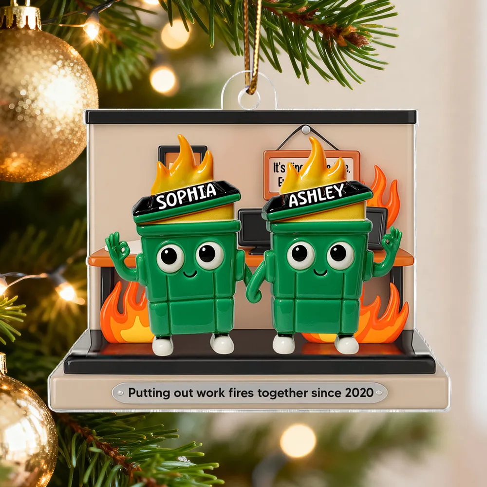 Funny Office Acrylic Ornament With Flaming Trash Cans, Unique Coworker Gift For Desk Or Tree - Image 6