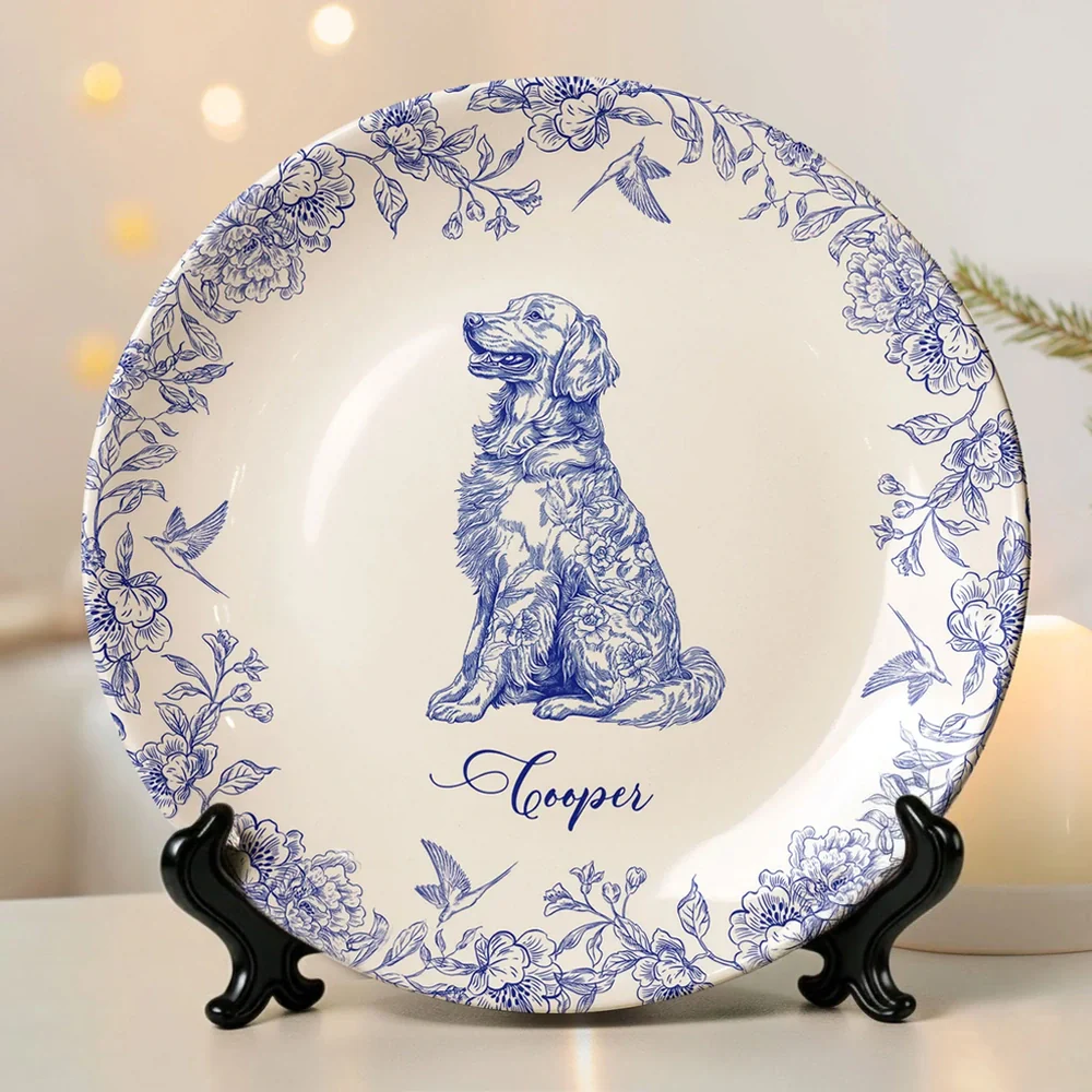 Custom Dog Lover Bone China Plaque in Toile de Jouy Style โ Collectible Pet Wall Decor & Thoughtful Holiday or Anniversary Gift