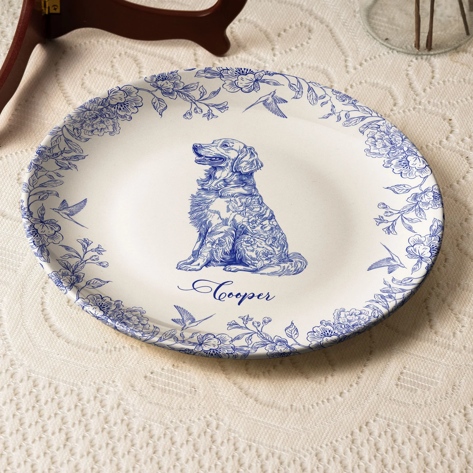 Custom Dog Lover Bone China Plaque in Toile de Jouy Style โ Collectible Pet Wall Decor & Thoughtful Holiday or Anniversary Gift - Image 3