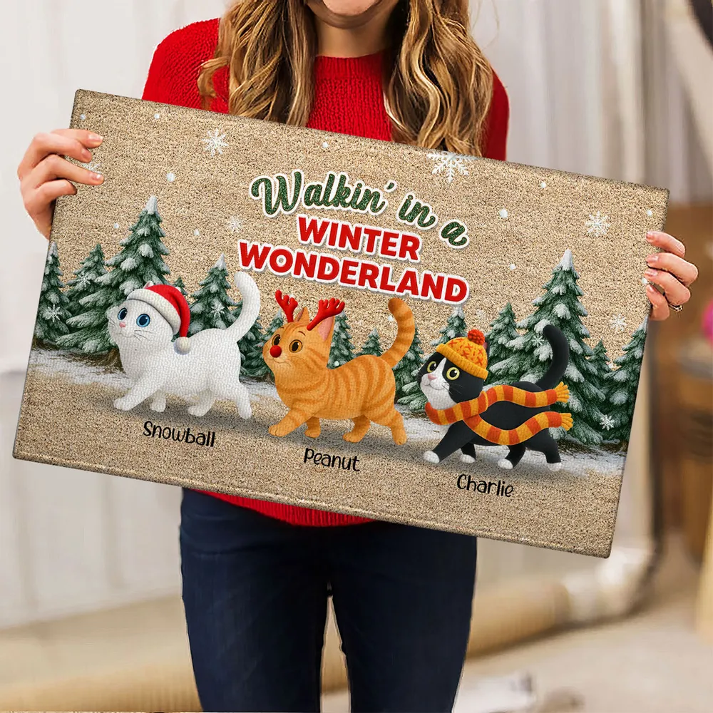 Personalized Standard Doormat with Cute Cats, Winter Wonderland Scene, Unique Holiday Gift for Pet Lovers - Image 7