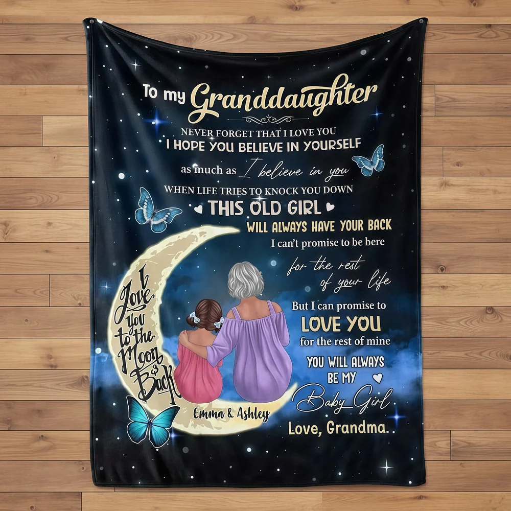 Personalized Fleece Blanket with Grandma and Granddaughter on Moon, Night Sky Throw, Cozy Unique Gift from Grandma - Image 2