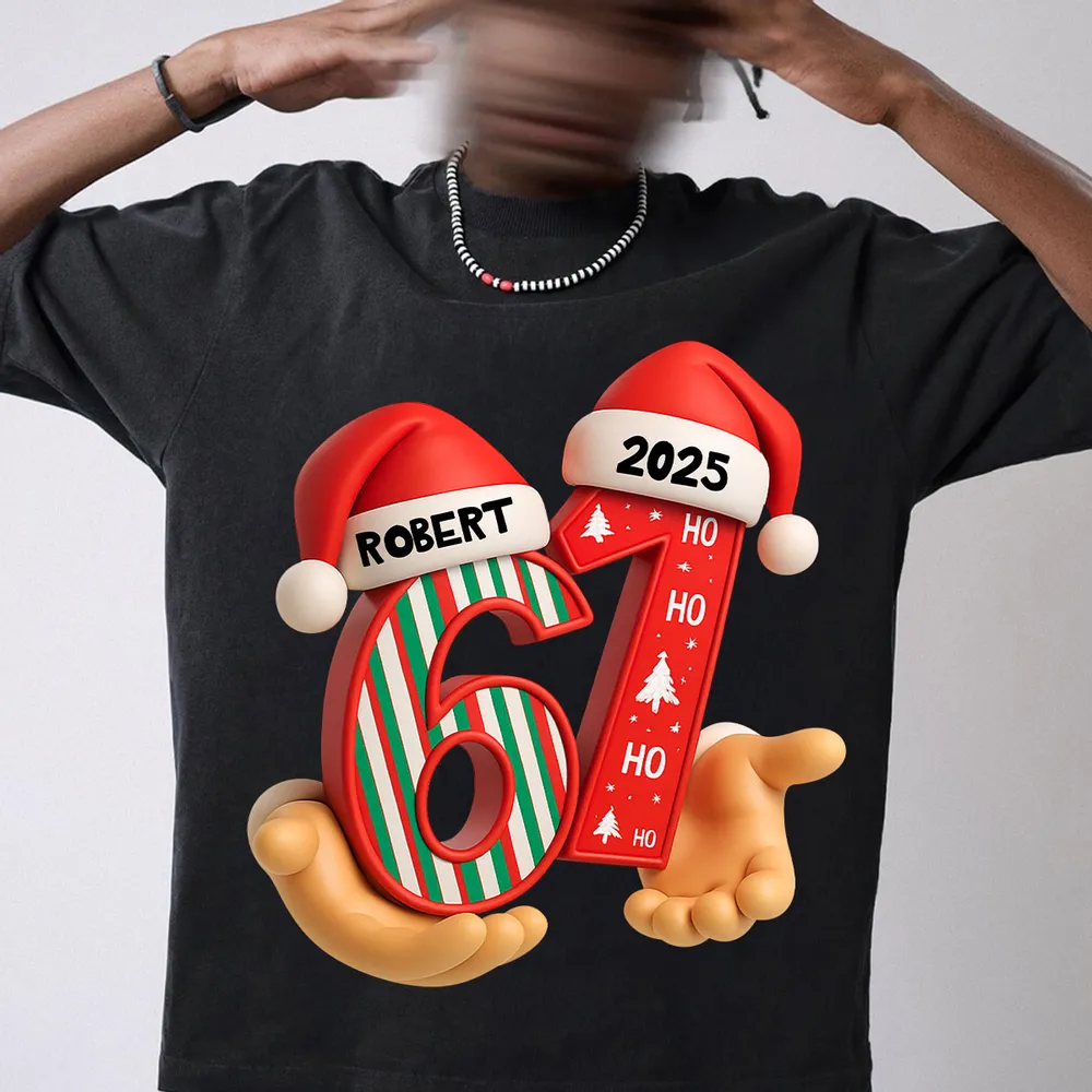 Funny Custom 6 7 Classic Tee, Santa Hat Christmas Number Shirt, Personalized Teen Grandkid Gift & Playful Holiday Party Top - Image 4