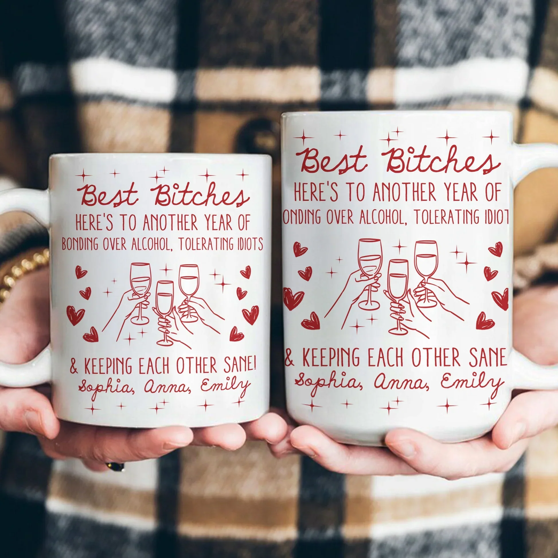 Besties White Ceramic Mug Personalized with Funny Quote, Cute Wine Glass Art, Perfect Unique Gift for Friends and Coworkers - Image 4
