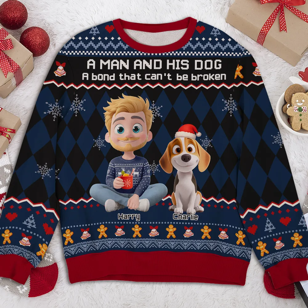 Personalized Printed Sweatshirt for Dog Dads – A Man and His Dog Christmas Gift, Unique Cozy Holiday Surprise - Image 2