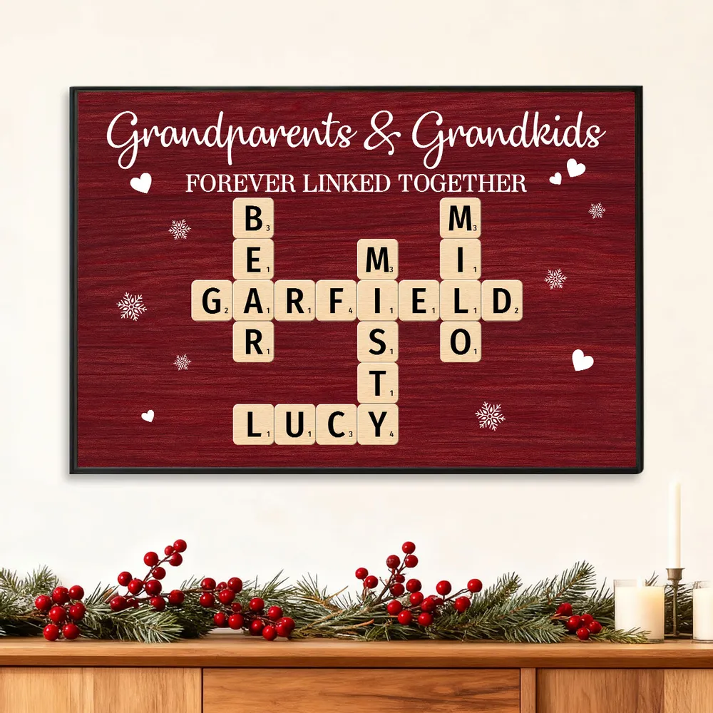Personalized Grandparents & Grandkids Poster, Crossword Wall Art Keepsake, Cozy Red Decor, Unique Gift for Christmas or Birthdays - Image 2
