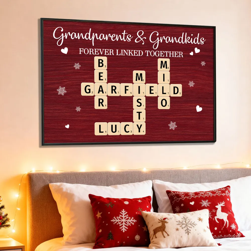 Personalized Grandparents & Grandkids Poster, Crossword Wall Art Keepsake, Cozy Red Decor, Unique Gift for Christmas or Birthdays - Image 6