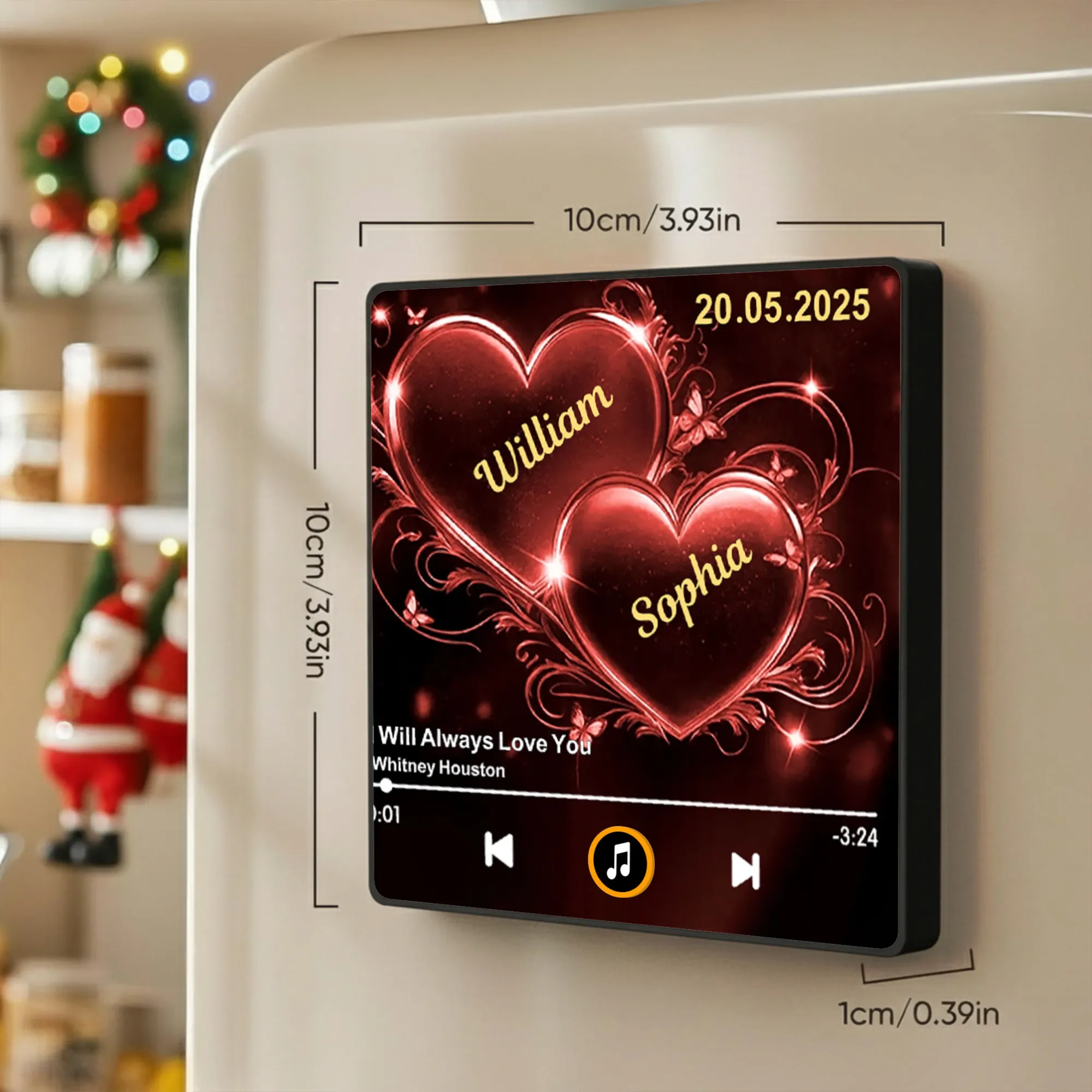 Personalized Acrylic Music Magnet with Glowing Double Hearts β Custom Romantic Gift for Couples and a Unique Fridge Decoration - Image 2