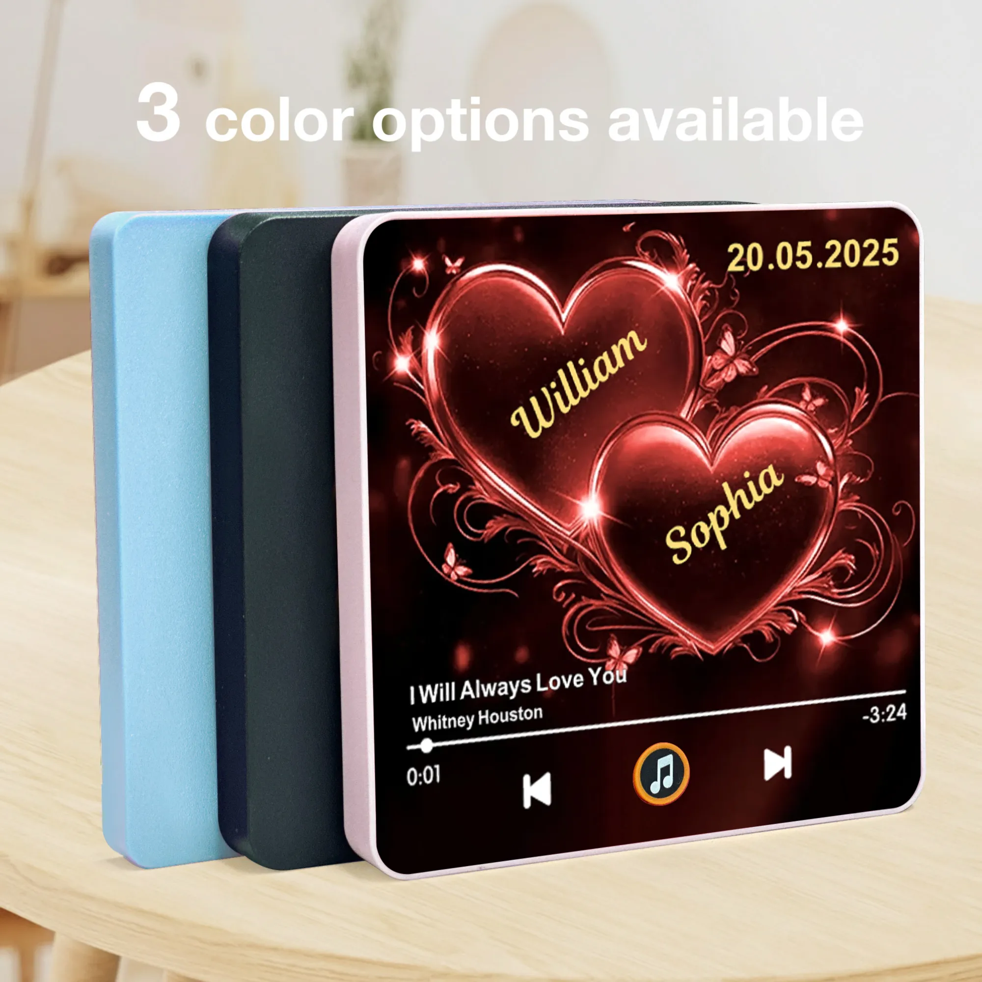 Personalized Acrylic Music Magnet with Glowing Double Hearts β Custom Romantic Gift for Couples and a Unique Fridge Decoration - Image 3