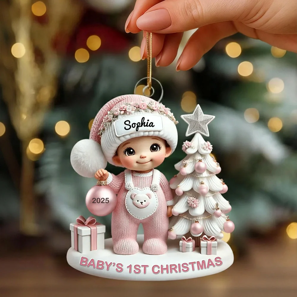 Personalized Acrylic Ornament for Baby's First Christmas – Cute Pastel Tree Design, Keepsake Holiday Decor & Unique New Baby Gift