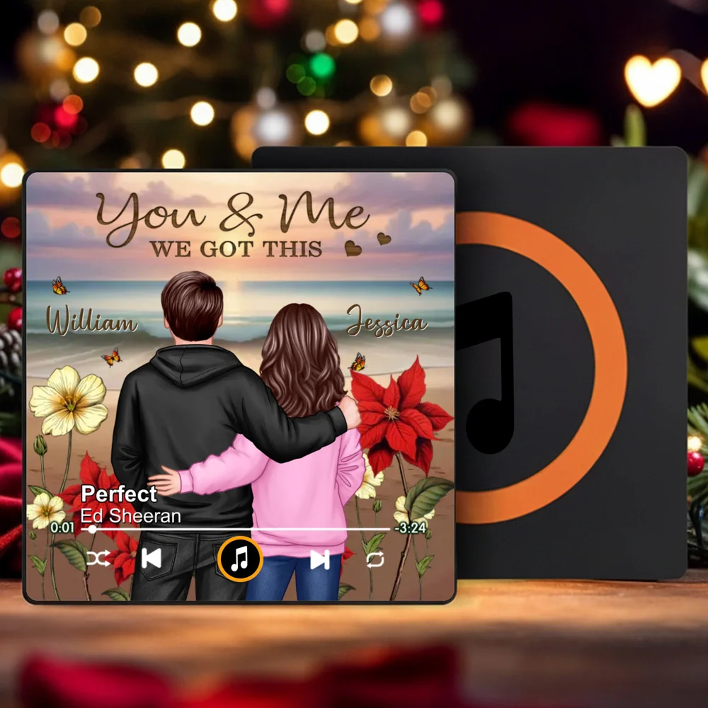 You & Me We Got This Acrylic Music Magnet โ Custom Couple Hugging with Roses, Romantic Keepsake for Fridge or Car and a Beautiful, Unique Gift Idea