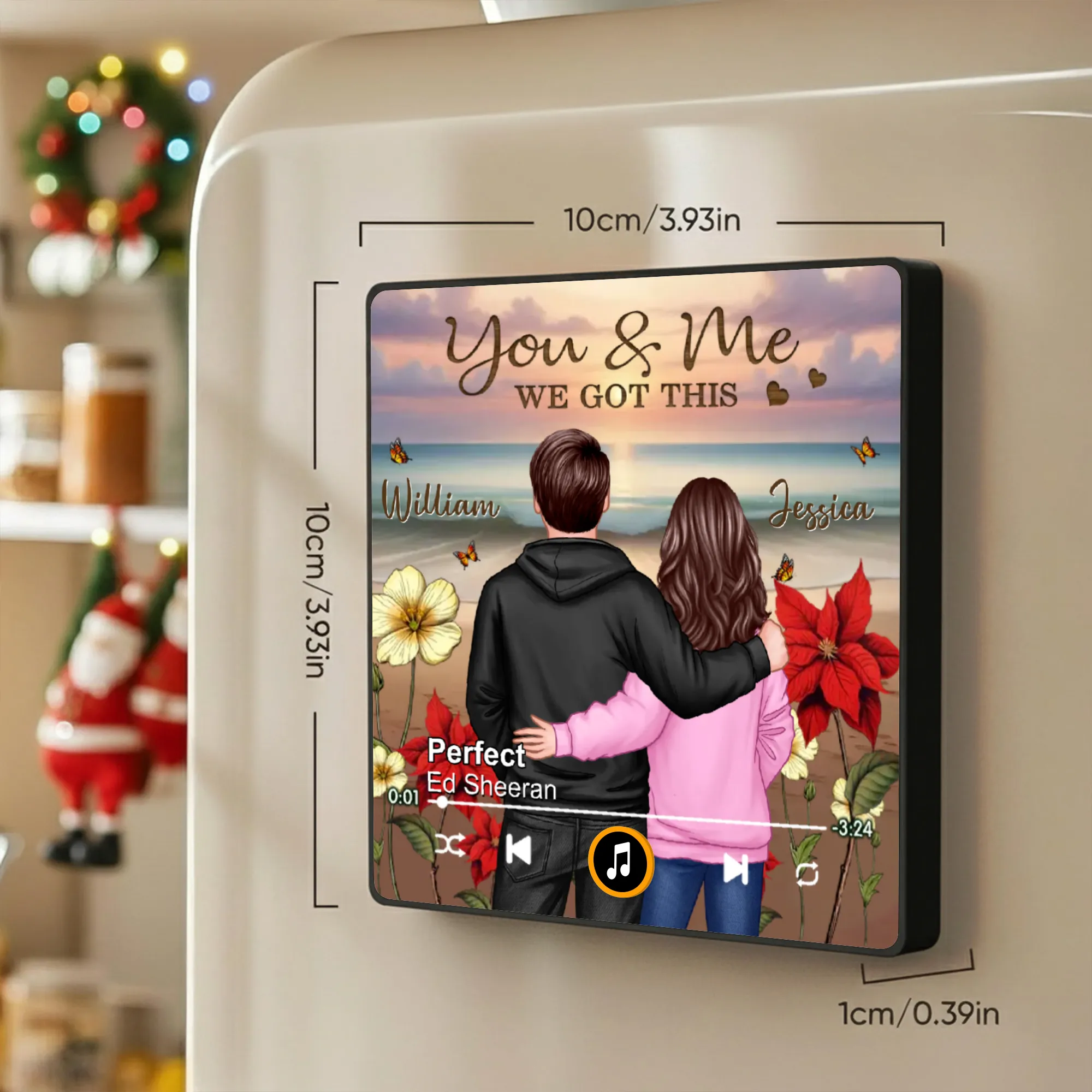 You & Me We Got This Acrylic Music Magnet โ Custom Couple Hugging with Roses, Romantic Keepsake for Fridge or Car and a Beautiful, Unique Gift Idea - Image 2