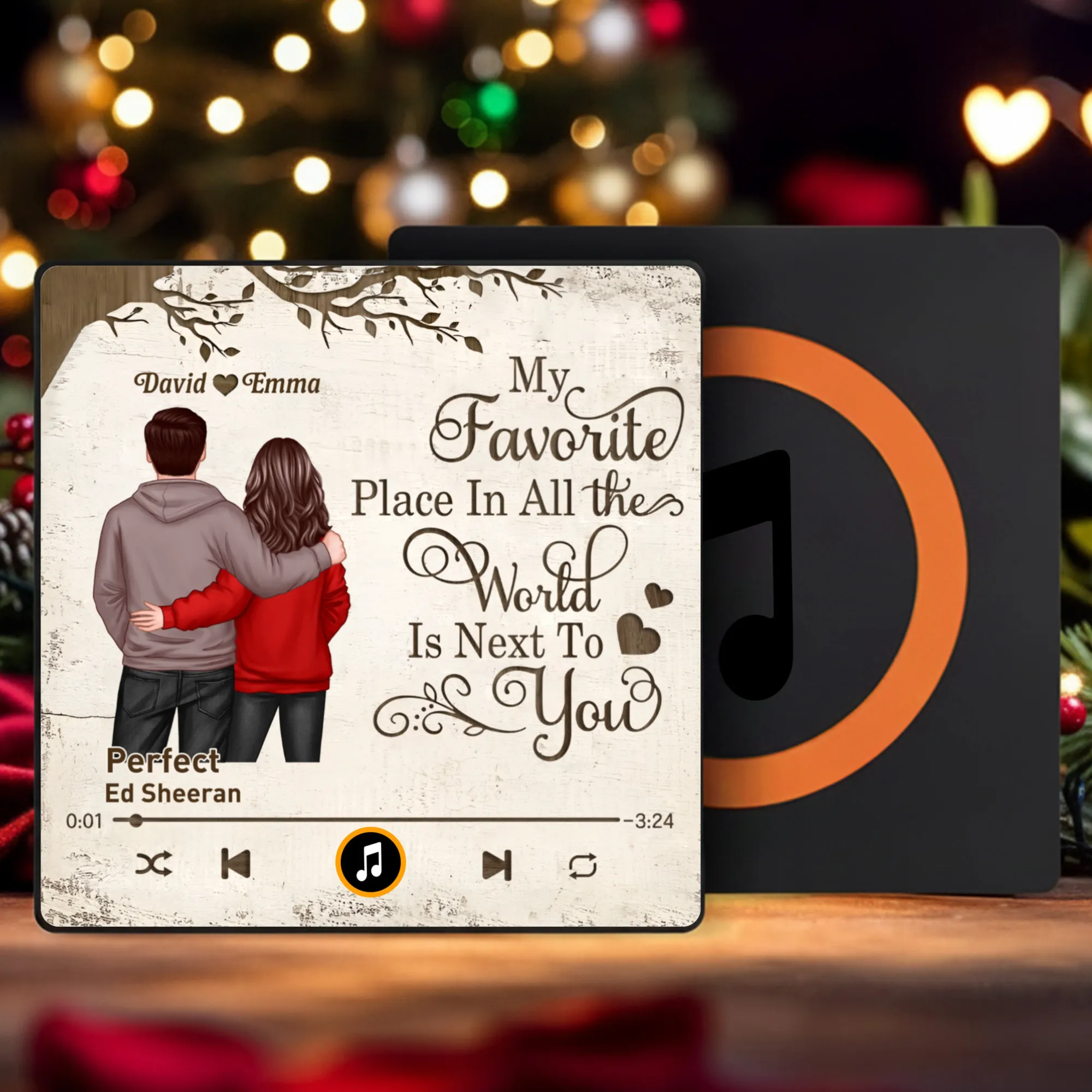 Acrylic Music Magnet with Hugging Couple Artwork β My Favorite Place Is Next To You β Romantic Keepsake, Unique Gift for Couples