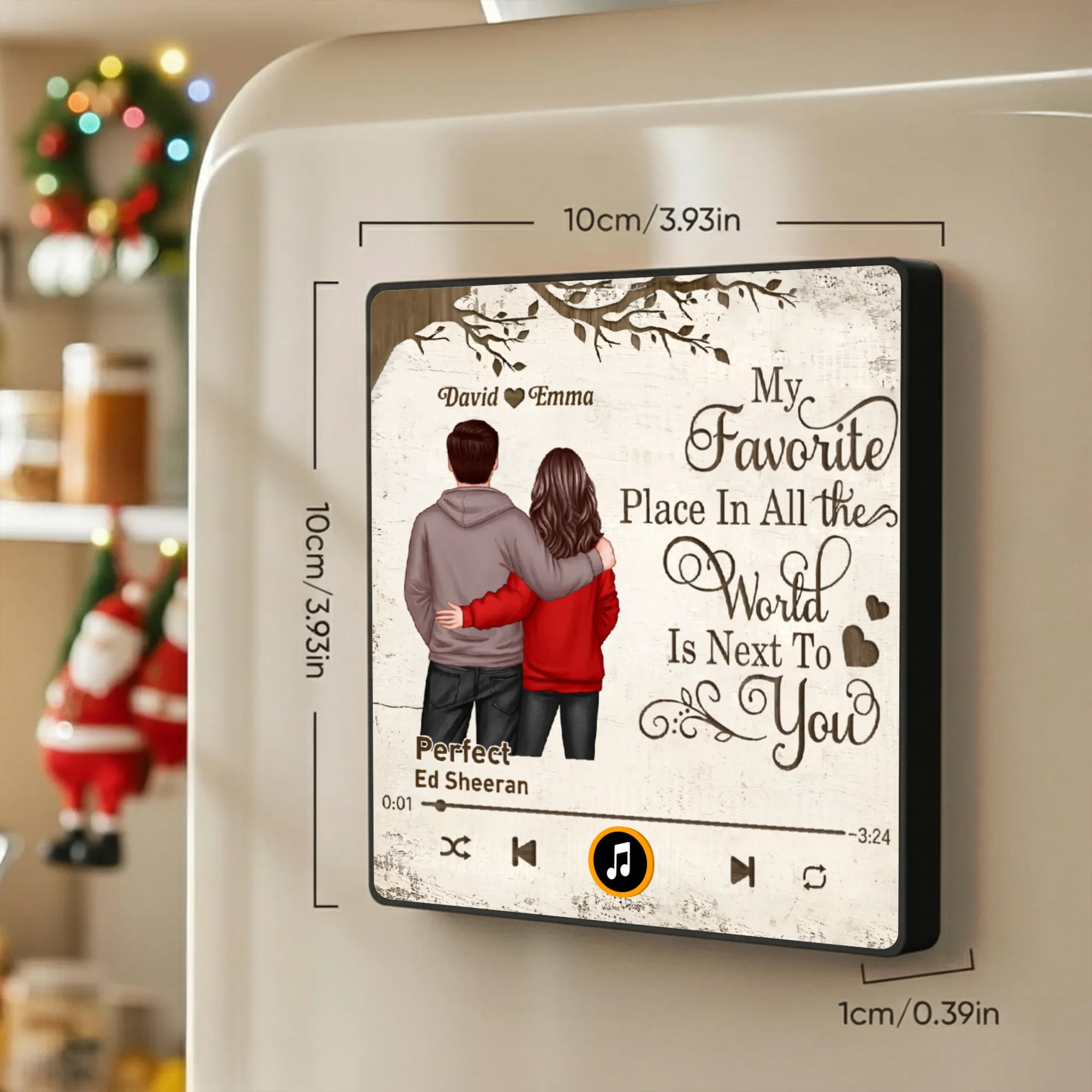 Acrylic Music Magnet with Hugging Couple Artwork β My Favorite Place Is Next To You β Romantic Keepsake, Unique Gift for Couples - Image 4