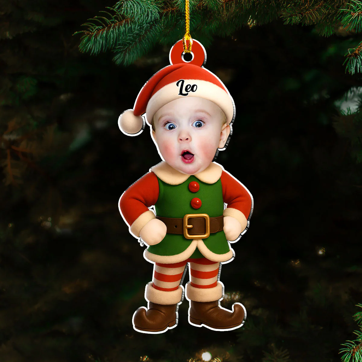 Personalized Elf Family Acrylic Ornament Custom Faces Cute Christmas Tree Decor Unique Festive Gift for Families - Image 3