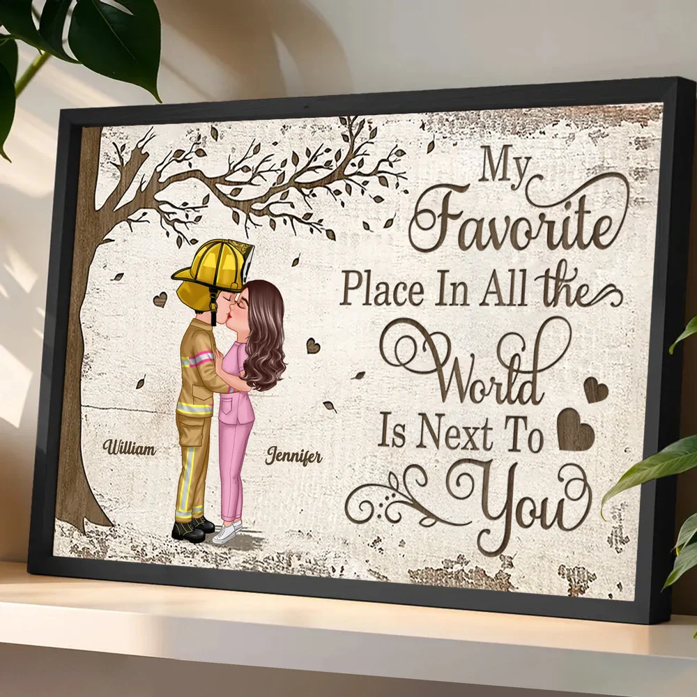 Favorite Place In The World Couple Kissing Poster, Romantic Personalized Wall Art, Unique Gift for Him or Her