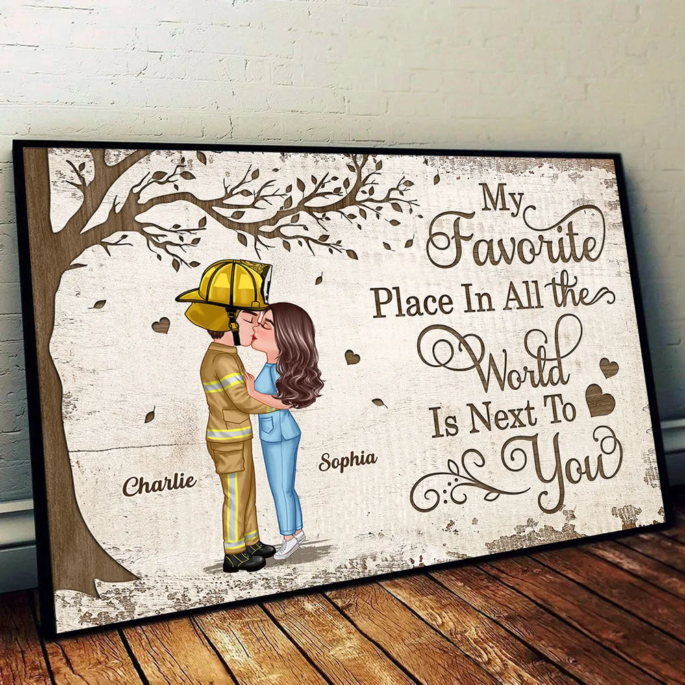 Favorite Place In The World Couple Kissing Poster, Romantic Personalized Wall Art, Unique Gift for Him or Her - Image 2