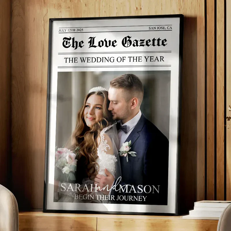 Personalized Wedding Poster Newspaper-Style Custom Photo Wall Art Gift for Newlywed Couple, Unique Keepsake Gift - Image 2
