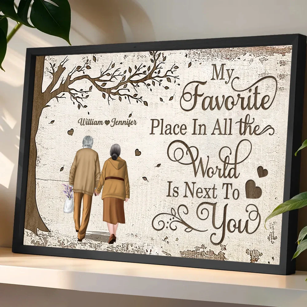 Personalized Couple Poster with Walking Seniors Illustration – Romantic Wall Art for Bedroom, Unique Anniversary or Christmas Gift for Wife or Husband - Image 2