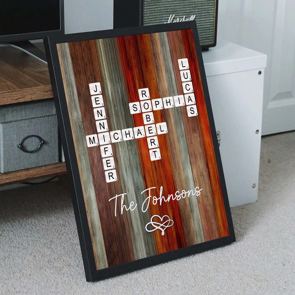 Personalized Family Name Poster Crossword Wall Art – Rustic Colorful Wood Decor, Heartfelt Home Display, Unique Gift for Parents & Loved Ones - Image 2