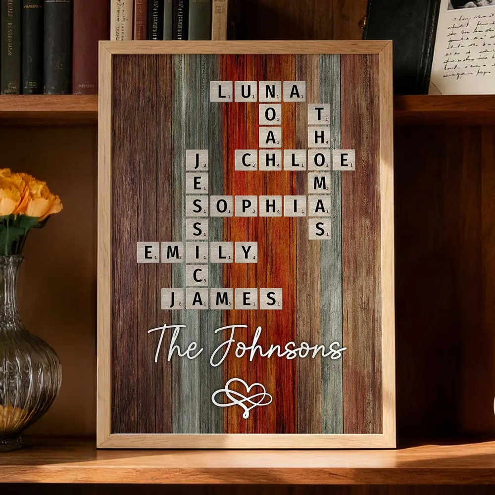 Personalized Family Name Poster Crossword Wall Art – Rustic Colorful Wood Decor, Heartfelt Home Display, Unique Gift for Parents & Loved Ones - Image 3