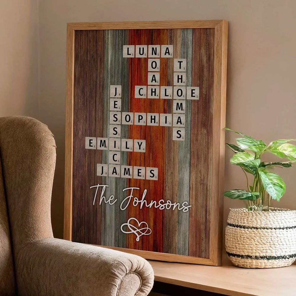 Personalized Family Name Poster Crossword Wall Art – Rustic Colorful Wood Decor, Heartfelt Home Display, Unique Gift for Parents & Loved Ones - Image 9