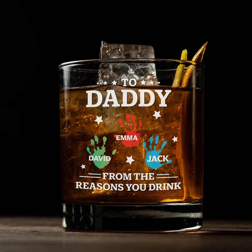 Personalized Whiskey Glass for Dad with Colorful Handprints, Funny Bar Whiskey Glass, Unique Gift from Kids for Special Occasions - Image 2