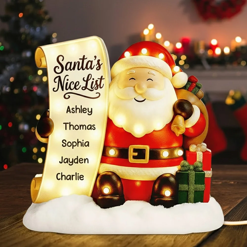 Santa Nice List Acrylic Light Box β Customized Christmas Gift for Friends & Family, Warm Glow Holiday Lamp for Mantel, Bookshelf or Party Display