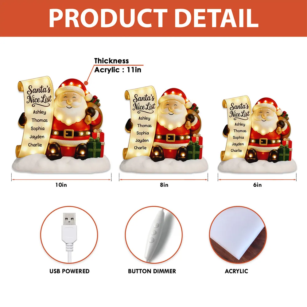 Santa Nice List Acrylic Light Box β Customized Christmas Gift for Friends & Family, Warm Glow Holiday Lamp for Mantel, Bookshelf or Party Display - Image 4