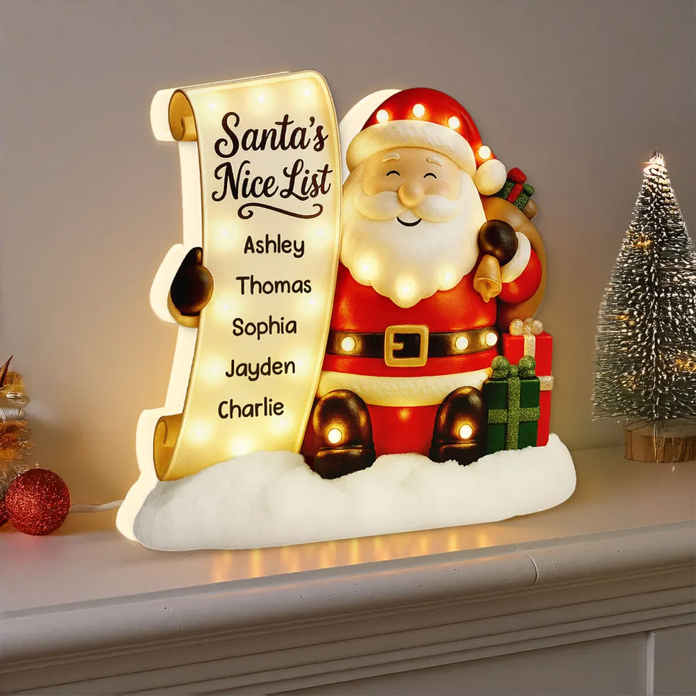 Santa Nice List Acrylic Light Box β Customized Christmas Gift for Friends & Family, Warm Glow Holiday Lamp for Mantel, Bookshelf or Party Display - Image 5