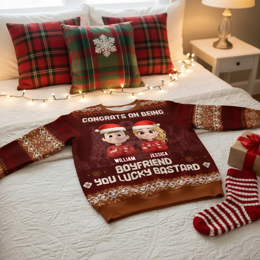 Custom Cartoon Couple Printed Sweatshirt for Husband – Playful Christmas-Inspired Design, One-of-a-Kind Romantic Gift - Image 2