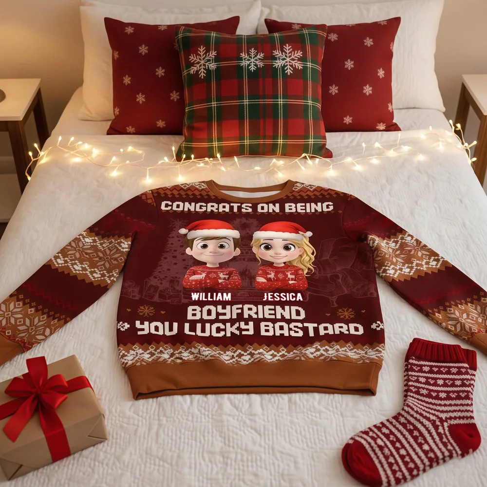 Custom Cartoon Couple Printed Sweatshirt for Husband – Playful Christmas-Inspired Design, One-of-a-Kind Romantic Gift - Image 3