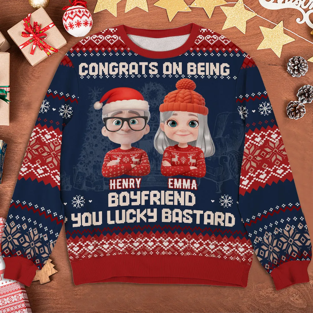 Custom Cartoon Couple Printed Sweatshirt for Husband – Playful Christmas-Inspired Design, One-of-a-Kind Romantic Gift - Image 5
