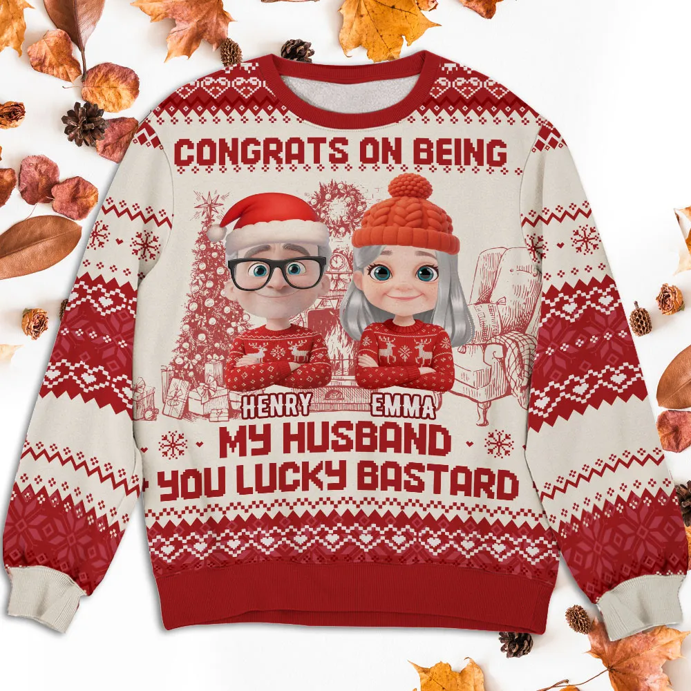 Custom Cartoon Couple Printed Sweatshirt for Husband – Playful Christmas-Inspired Design, One-of-a-Kind Romantic Gift - Image 6