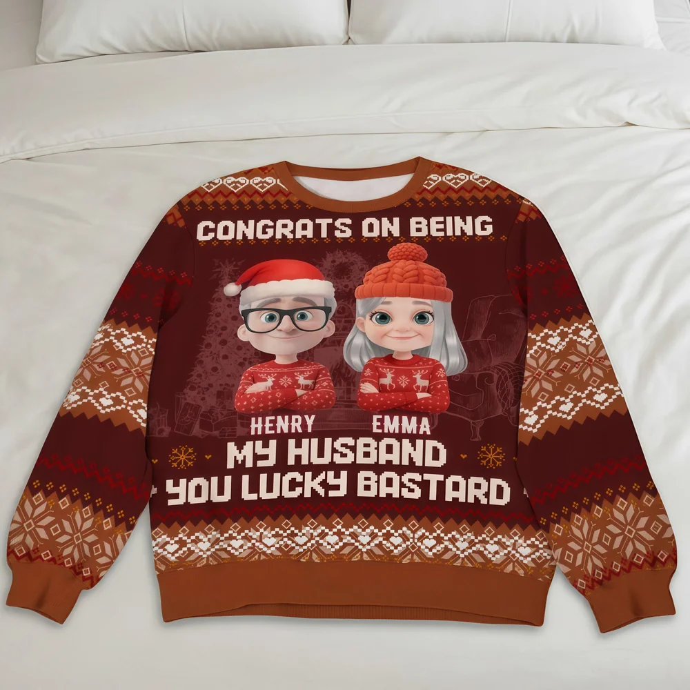 Custom Cartoon Couple Printed Sweatshirt for Husband – Playful Christmas-Inspired Design, One-of-a-Kind Romantic Gift - Image 8
