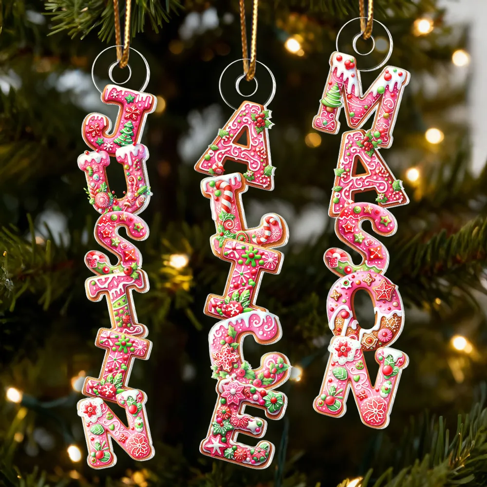 Custom Name Gingerbread Acrylic Ornament for Christmas Tree, Festive Pink Letters Keepsake, Unique Holiday Gift for Children - Image 8